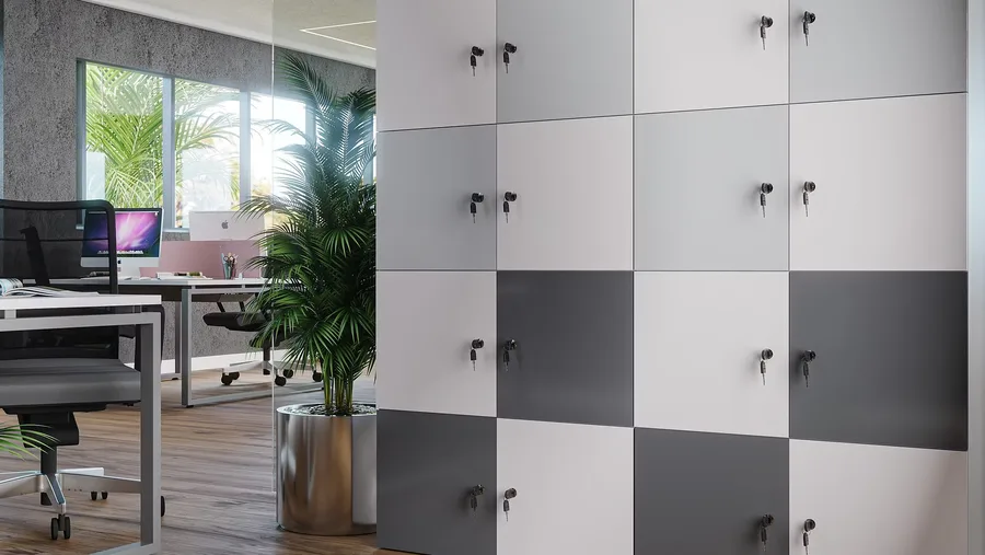 Parede de lockers em escritório
